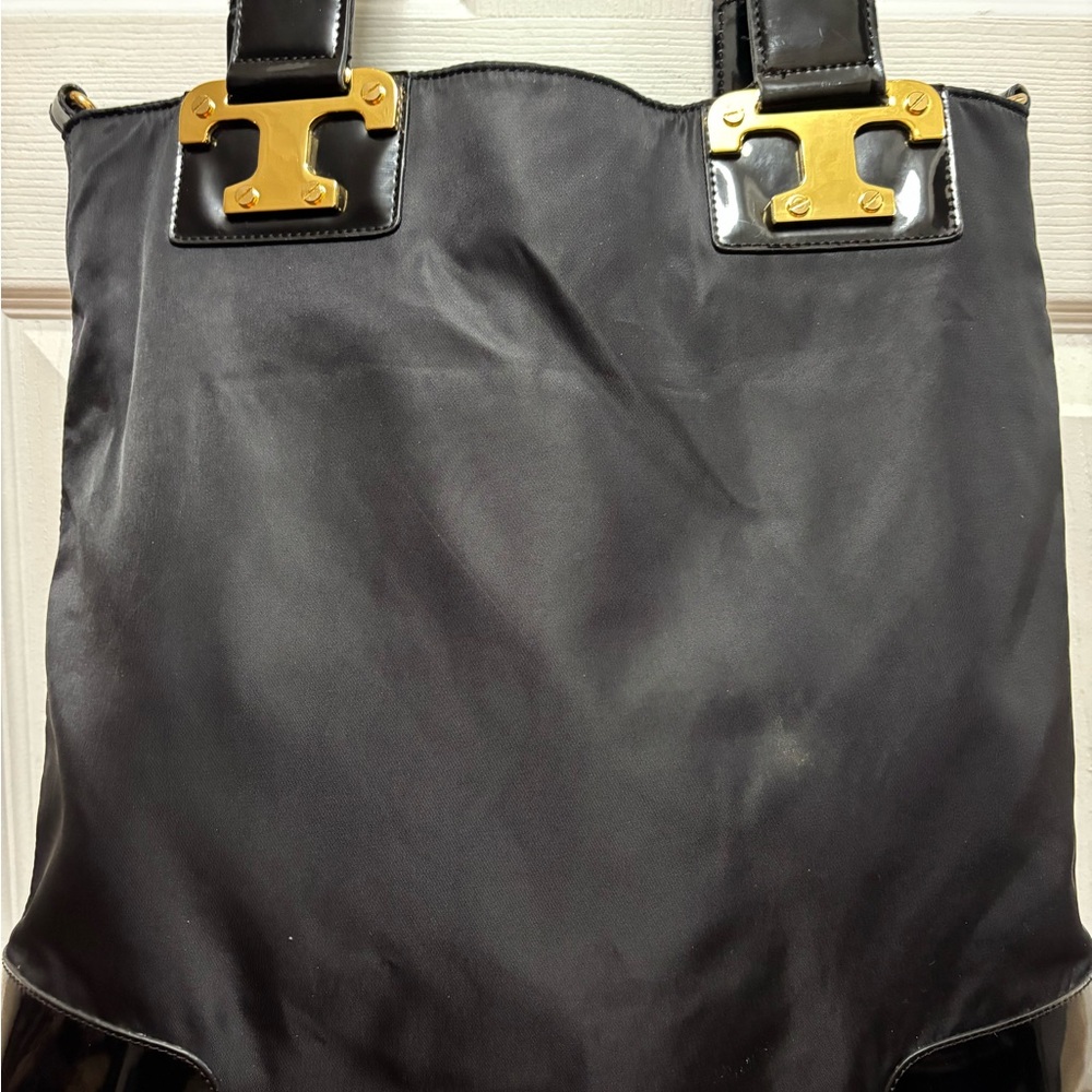 Tory Burch NICO Black Patent and Nylon Large Tote in EUC - Picture 2 of 15